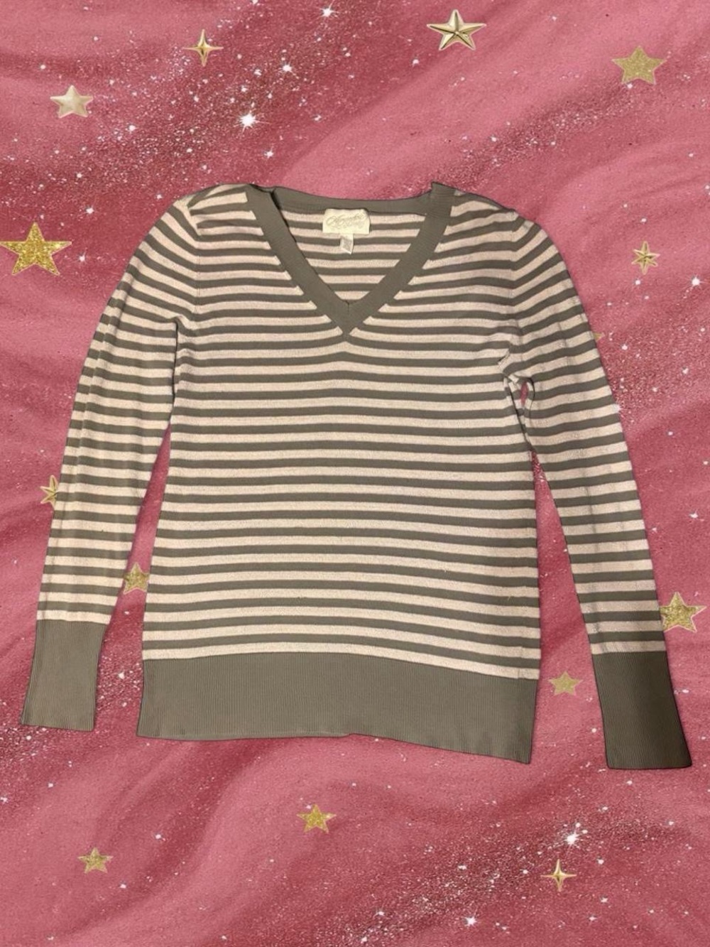 Y2K Aeropostale Sparkly Striped V-Neck Sweater